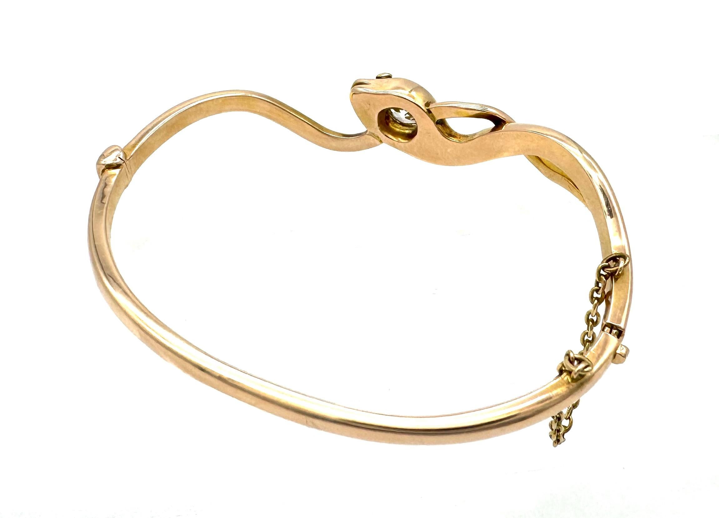 Taglio rotondo Antico bracciale a serpente del 1880 con occhi di rubino e diamante da 1 carato in oro 14 carati in vendita