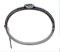 Antiker viktorianischer Hufeisen-Armreif Good Luck, 1880, Türkis, Perle, Silber, Silber