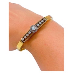 Antique 1880.c Old Mine Cut Diamond Russian Gold Bangle Bracelet