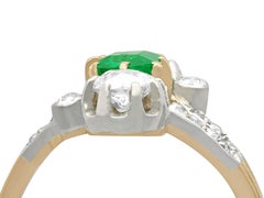 Antique 1880s 1.12 Carat Diamond and Emerald Yellow Gold Silver Set Twist Ring