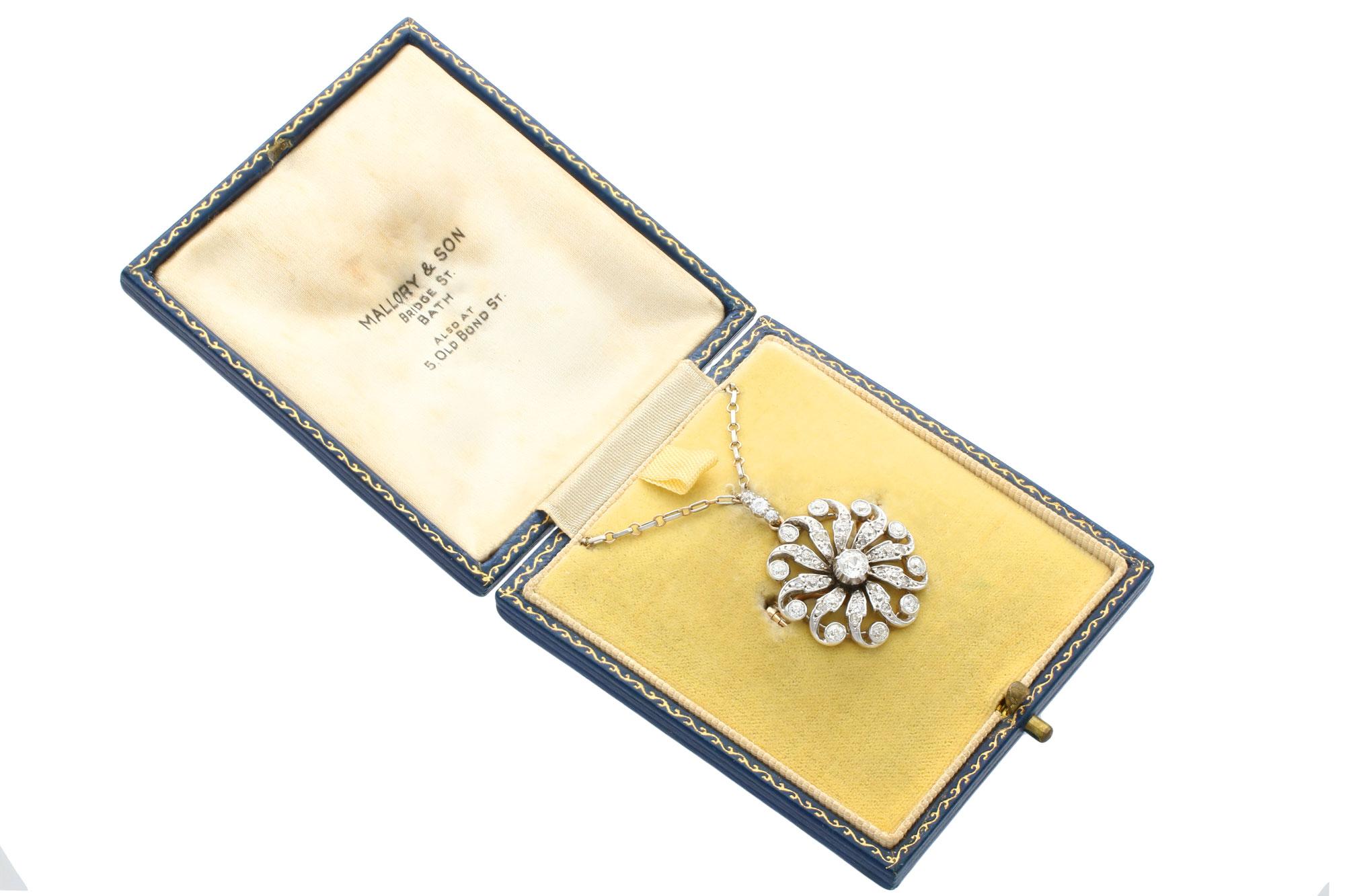 1880s Antique 1.79 Carat Diamond and Yellow Gold Pendant Brooch 3