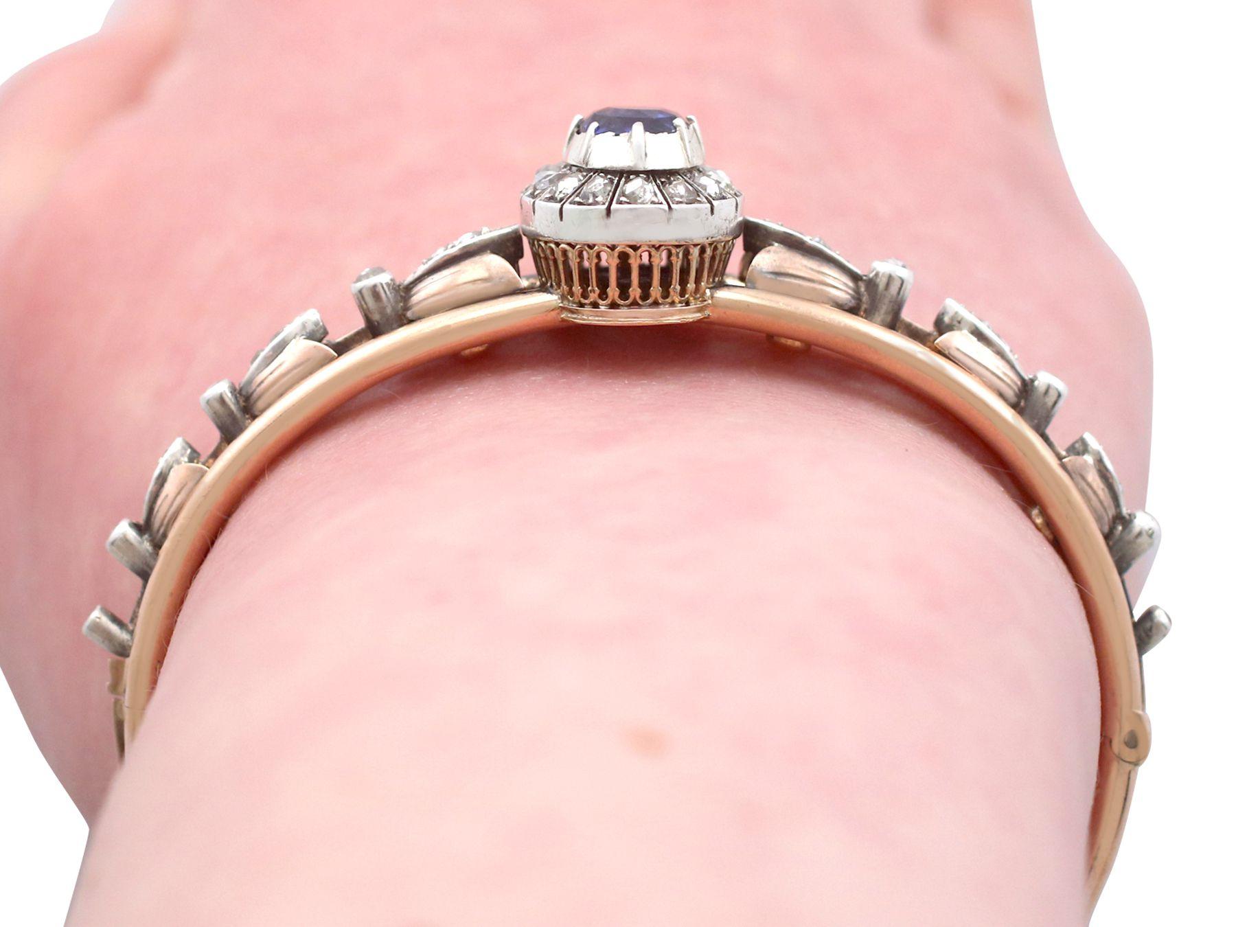 Antique 1880s 2.46 Carat Oval Cut Sapphire & 1.05 Carat Diamond Rose Gold Bangle For Sale 7