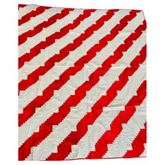 Antique 1880s American Straight Furrows Log Cabin Quilt