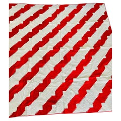 Antique 1880s American Straight Furrows Log Cabin Quilt