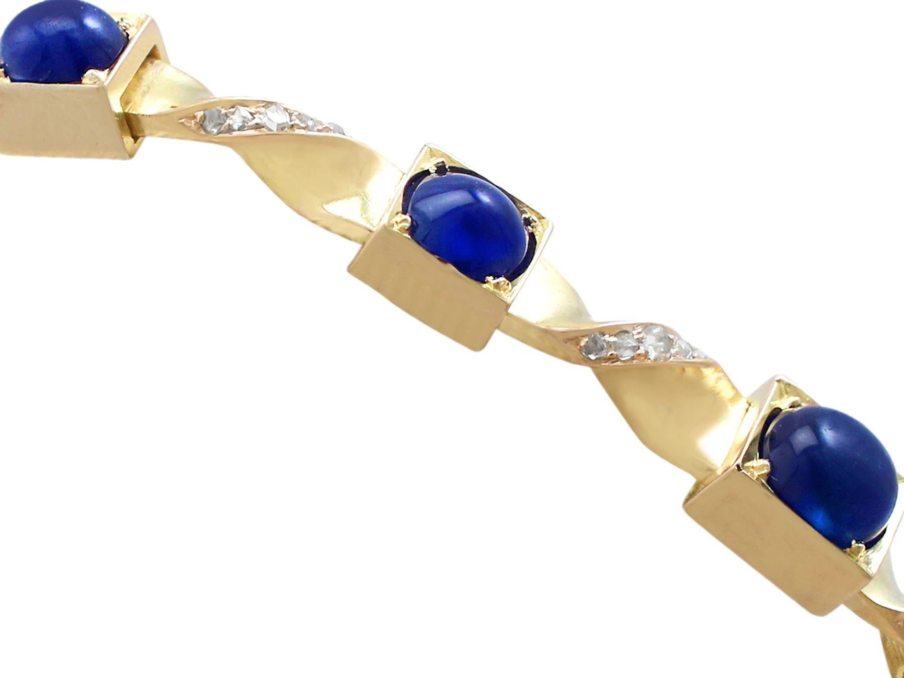 Round Cut 1880s Austrian Basaltic Sapphire and Diamond Yellow Gold Bracelet For Sale