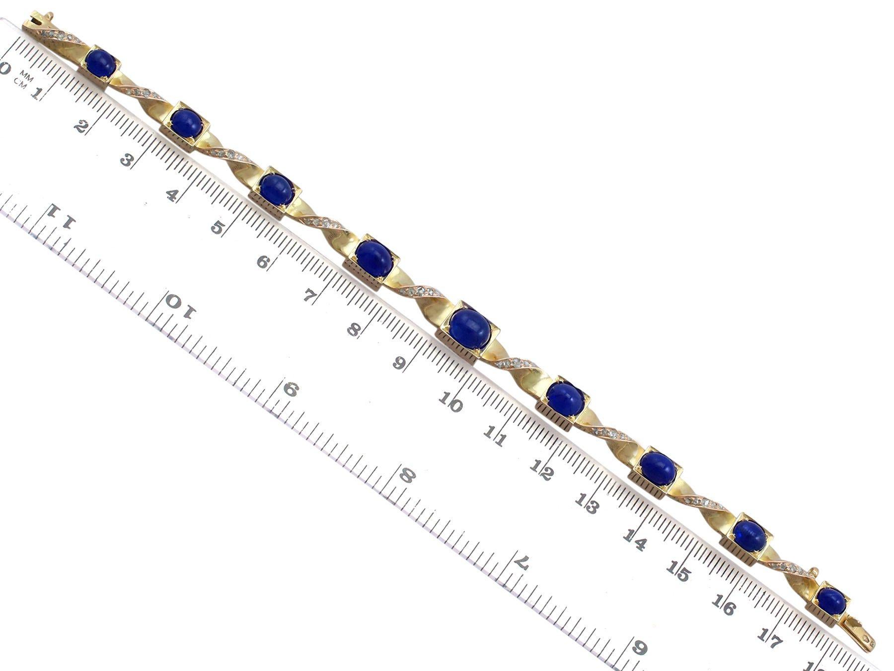 Women's 1880s Austrian Basaltic Sapphire and Diamond Yellow Gold Bracelet For Sale