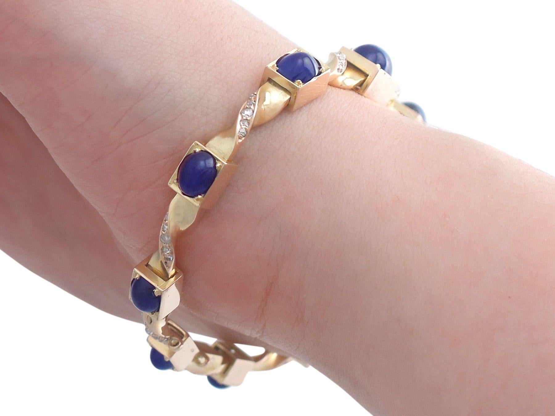 1880s Austrian Basaltic Sapphire and Diamond Yellow Gold Bracelet For Sale 2