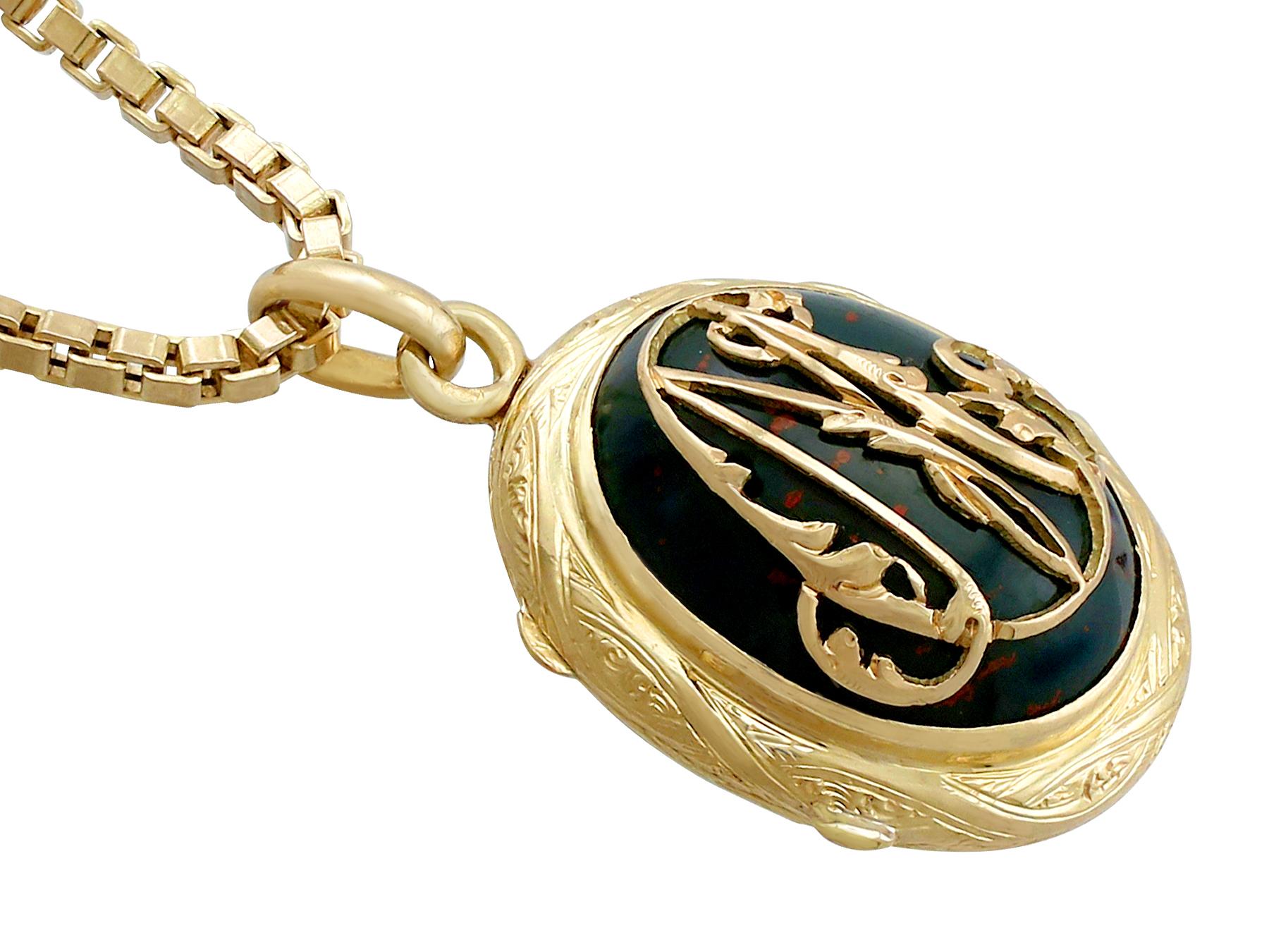 Antique 1880s Bloodstone and Yellow Gold Locket 1