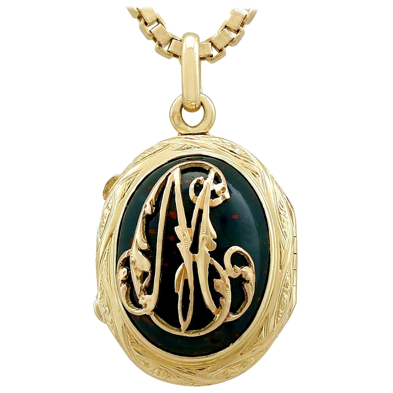 Antique 1880s Bloodstone and Yellow Gold Locket