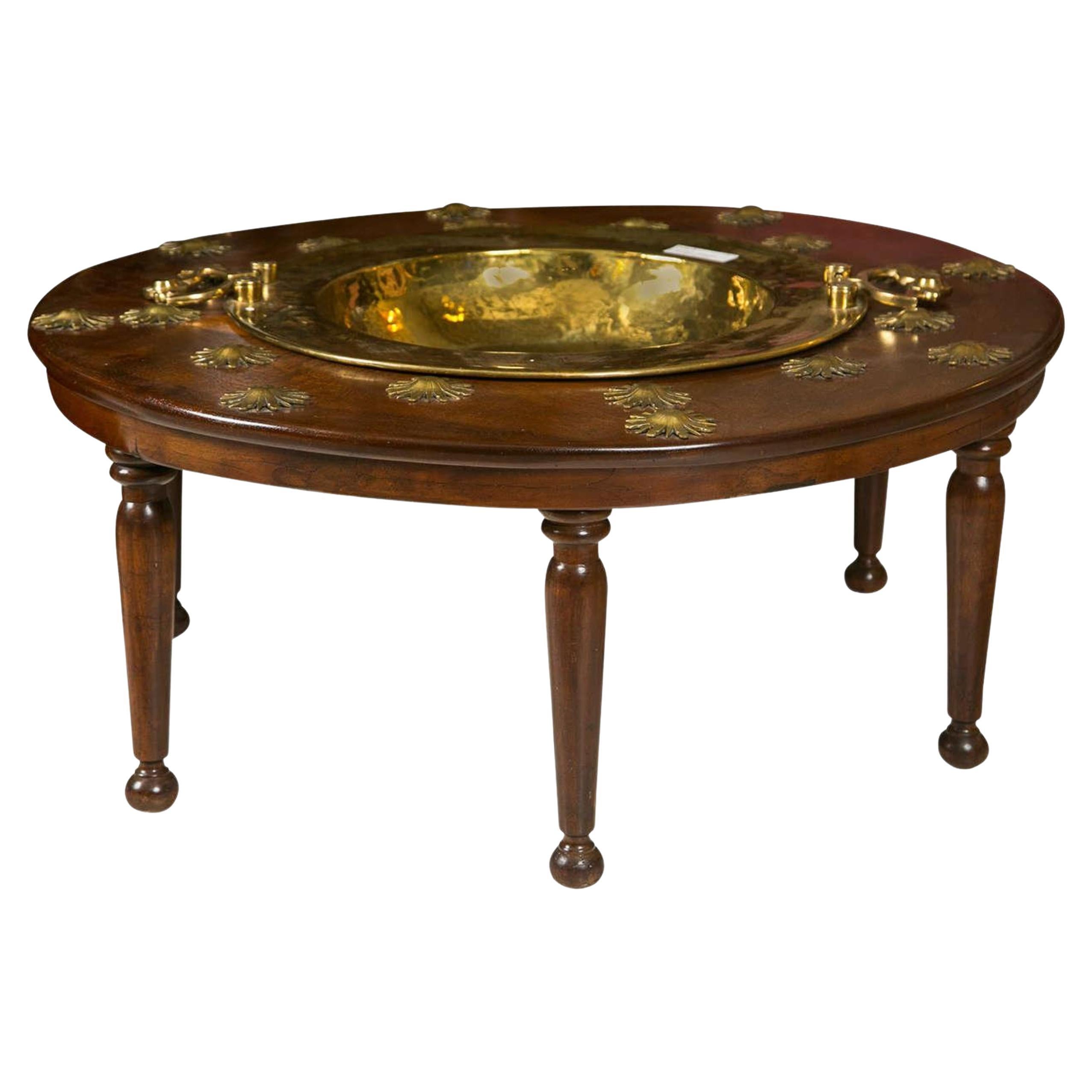 Antique 1880's Brass and Wooden Empire Style Brazier Bronze Mounted Table Top For Sale