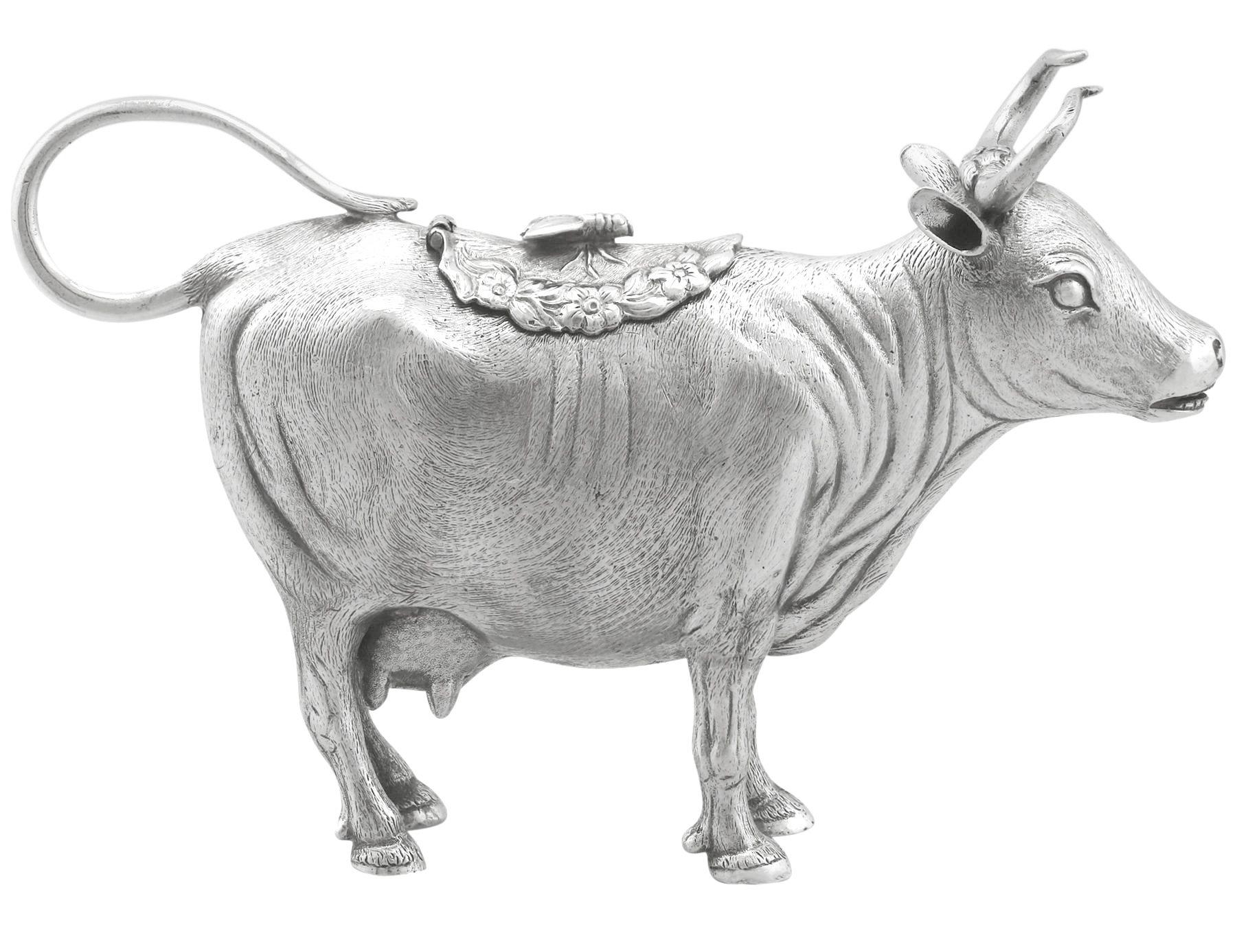 19th Century Antique 1880s Continental Sterling Silver Cow Creamers For Sale