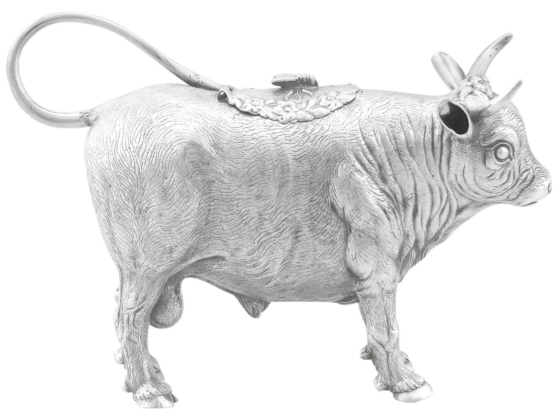 Antique 1880s Continental Sterling Silver Cow Creamers For Sale 1