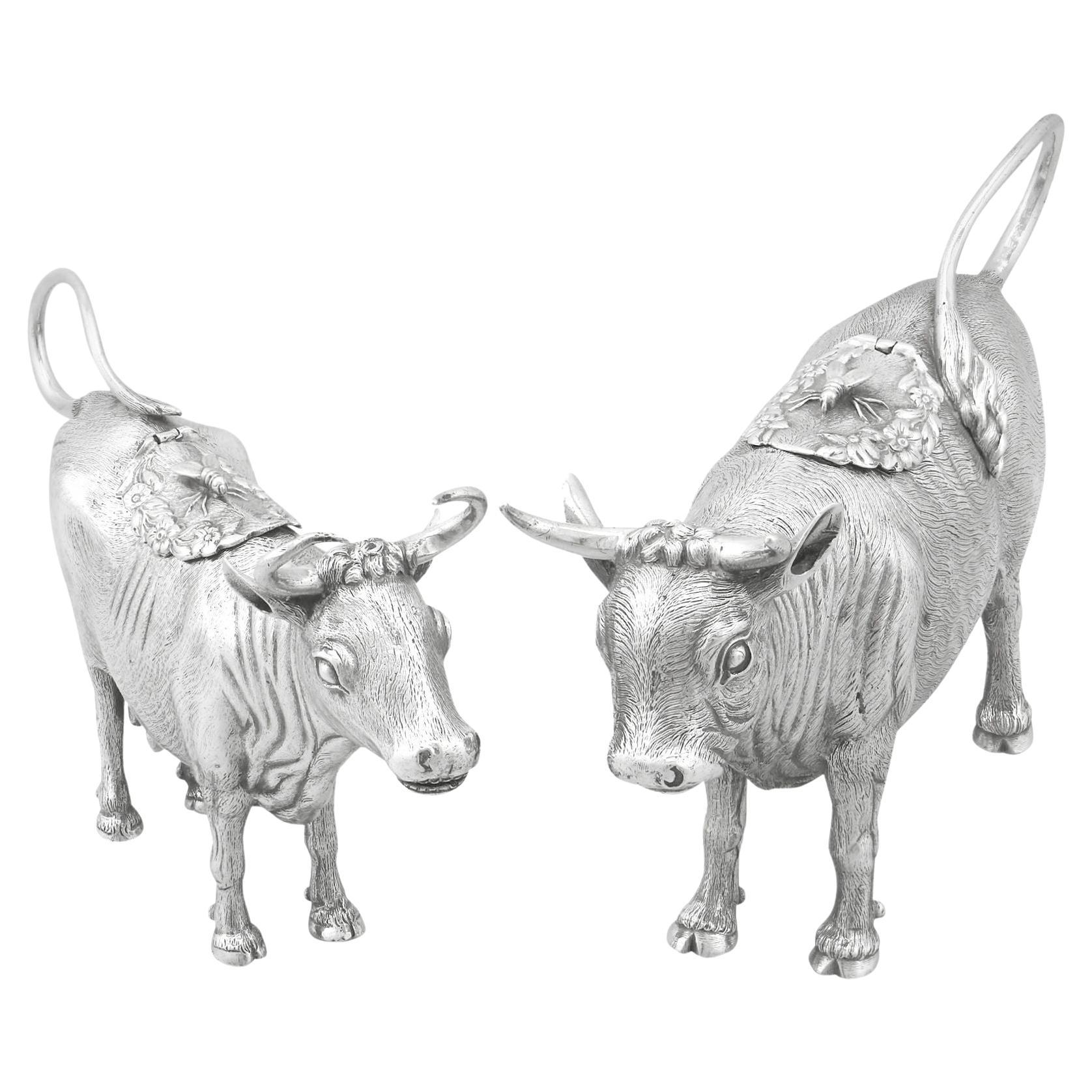 Antique 1880s Continental Sterling Silver Cow Creamers
