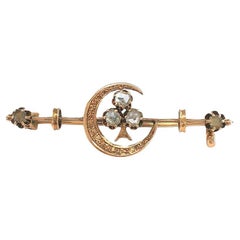 Antique 1880s Crescent Rose Cut Diamond Russian Brooch