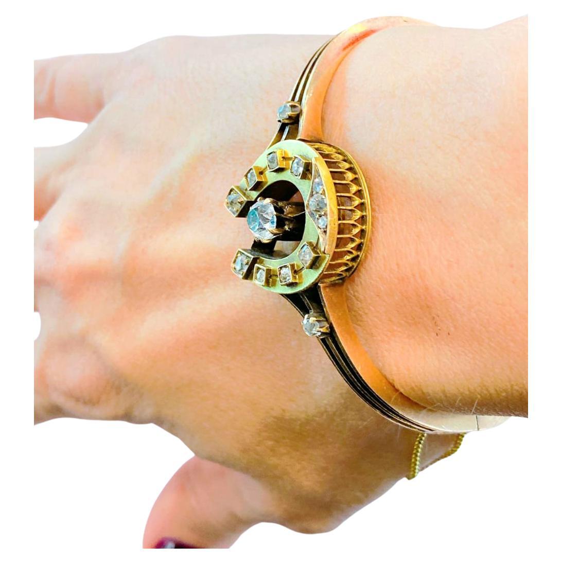 Donna Antico bracciale d'oro russo a ferro di cavallo con diamanti del 1880 in vendita
