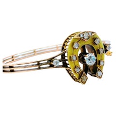 Antiguo 1880 Herradura de diamantes brazalete de oro ruso