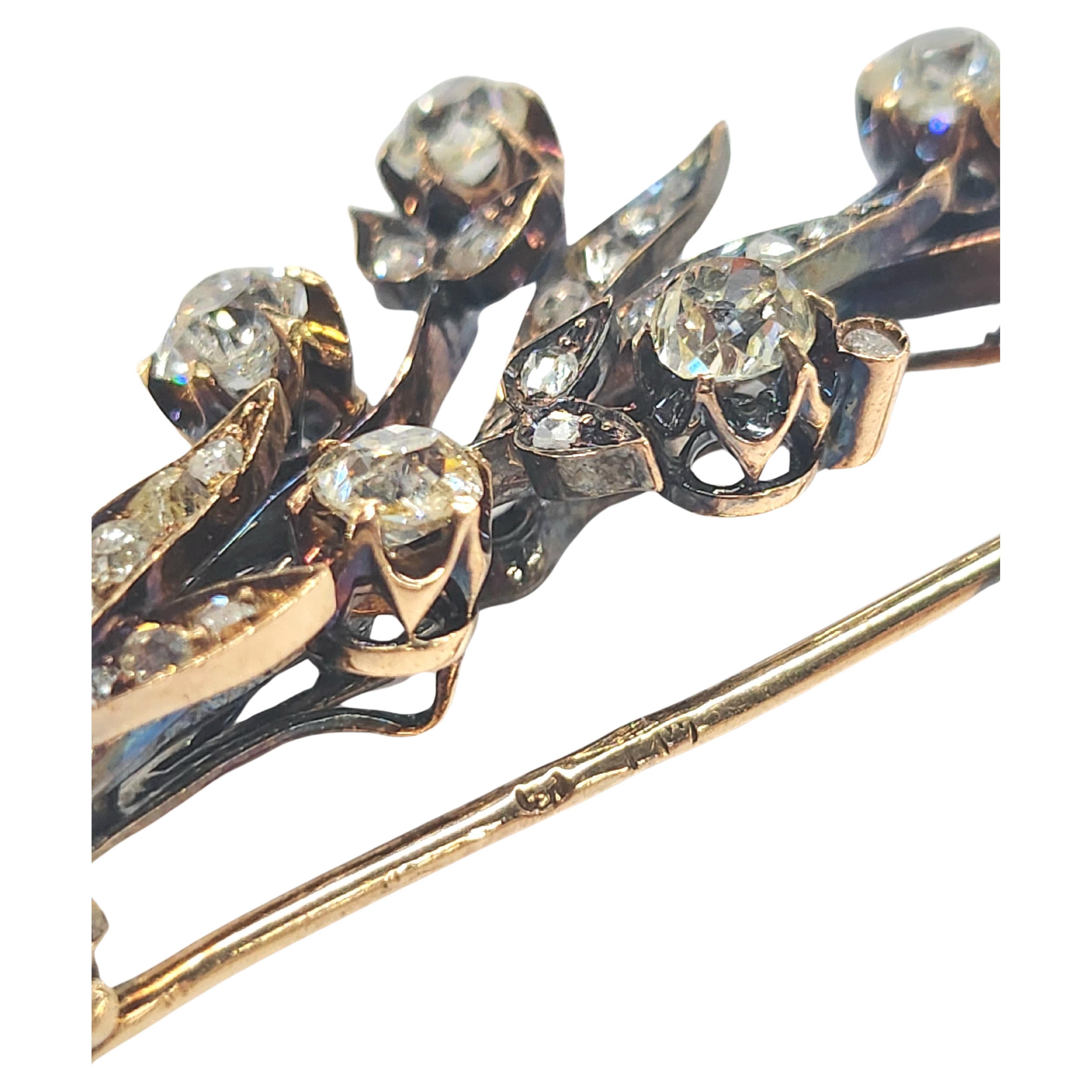 Antique 1880s Diamond Trimplant Russian Gold Brooch For Sale 1
