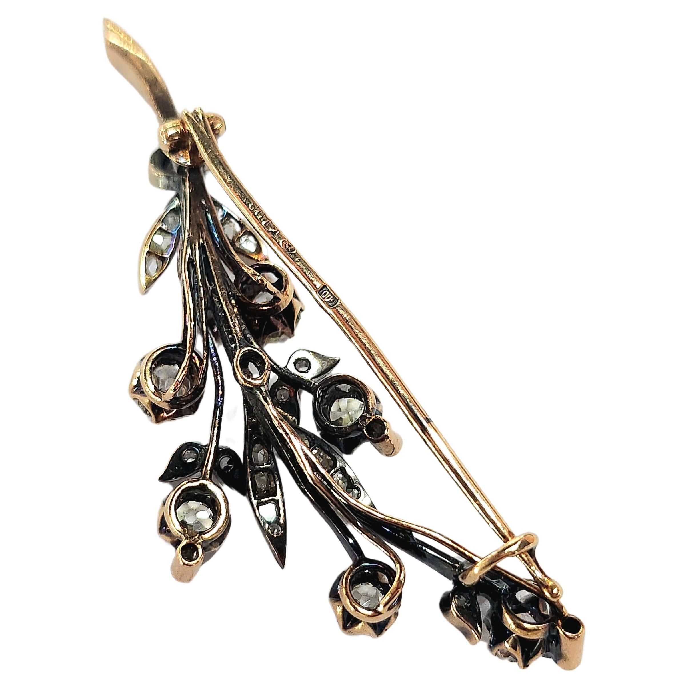 Antique 1880s Diamond Trimplant Russian Gold Brooch For Sale 2