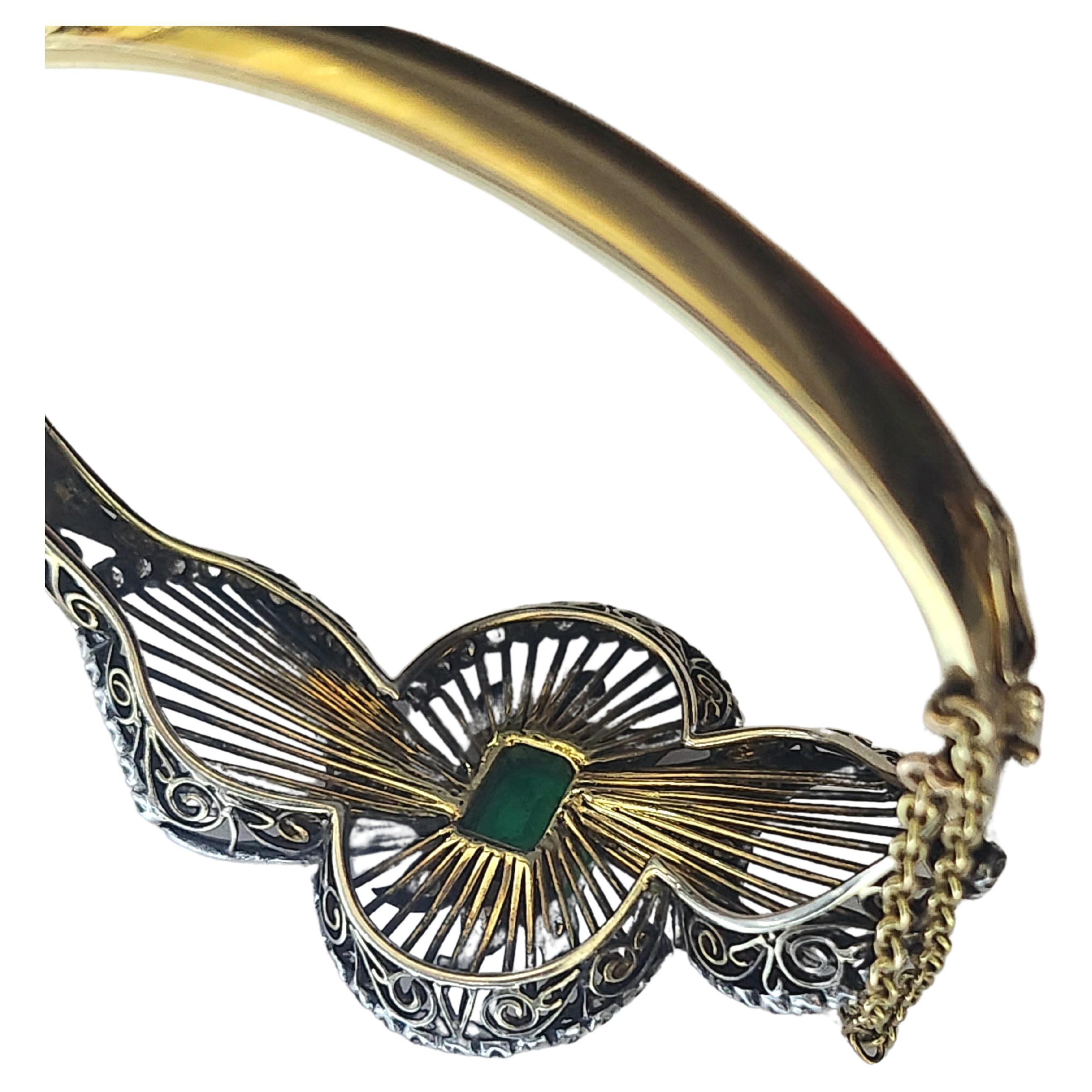 Antique Emerald And Diamond Gold Bangle Bracelet For Sale 9