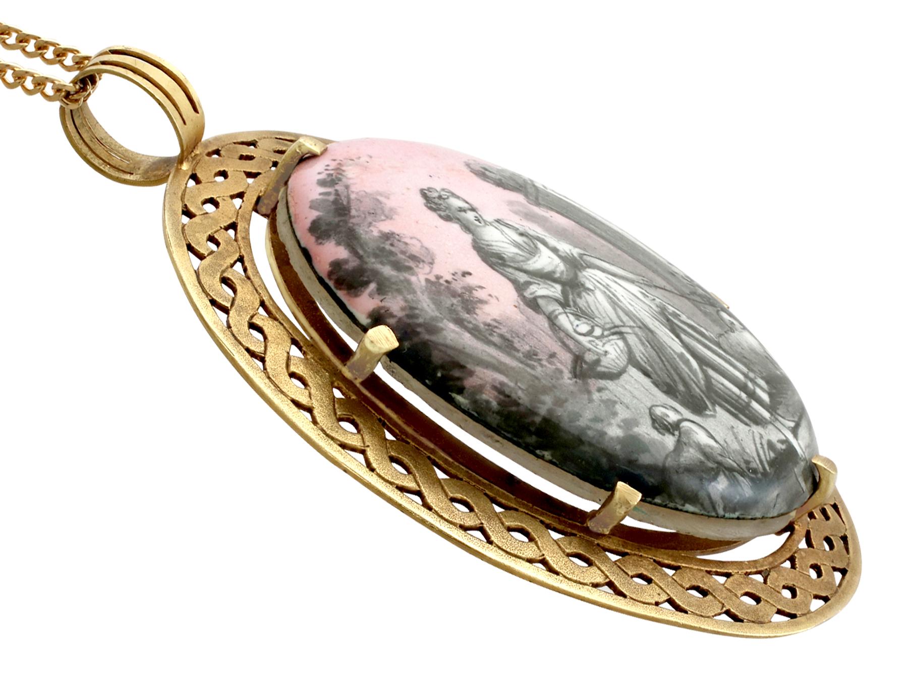 Women's Antique Enamel and Mother of Pearl Yellow Gold Pendant For Sale