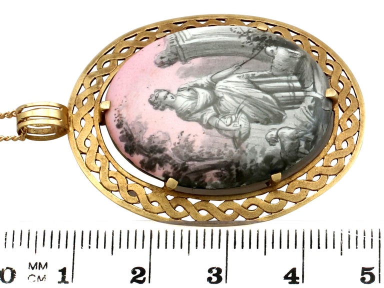 Antique 1880s Enamel and Mother of Pearl Yellow Gold Pendant For Sale ...