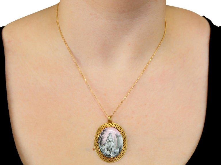 Antique 1880s Enamel and Mother of Pearl Yellow Gold Pendant For Sale ...