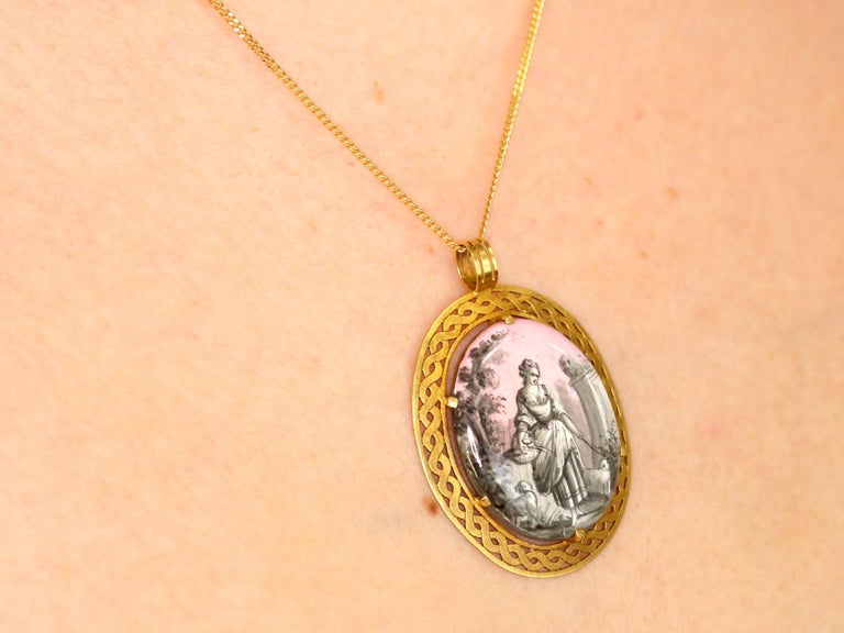 Antique 1880s Enamel and Mother of Pearl Yellow Gold Pendant For Sale ...