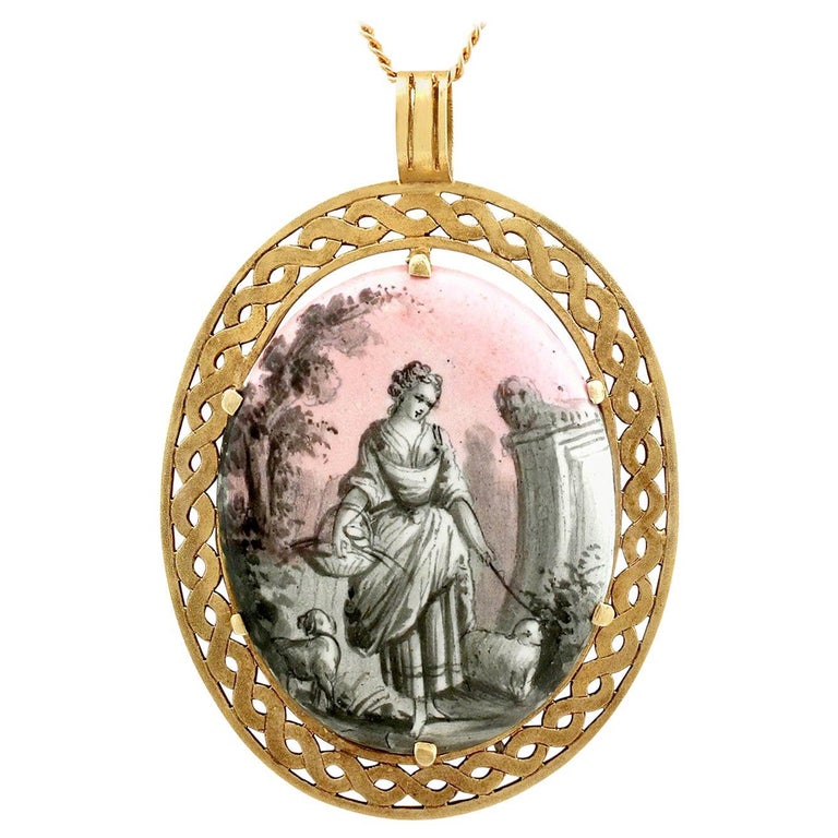Antique 1880s Enamel and Mother of Pearl Yellow Gold Pendant For Sale ...