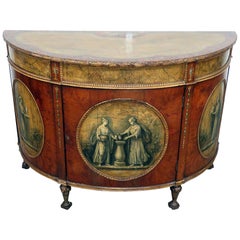 Antique 1880s English Paint decorated Adams Style Demilune Commode Buffet Server