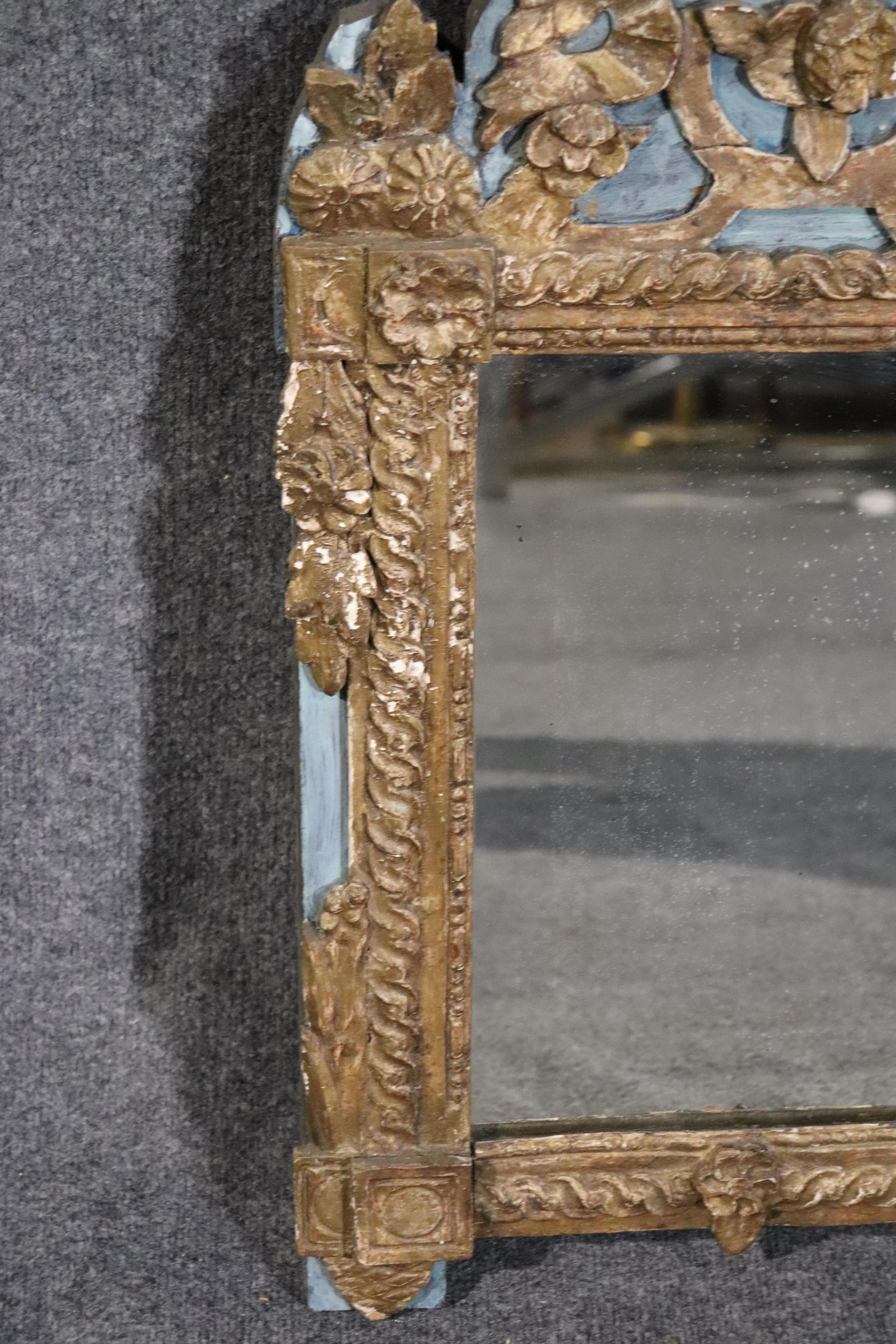 Fruitwood Antique 1880s Era Italian Venetian Gilded Painted Mirror
