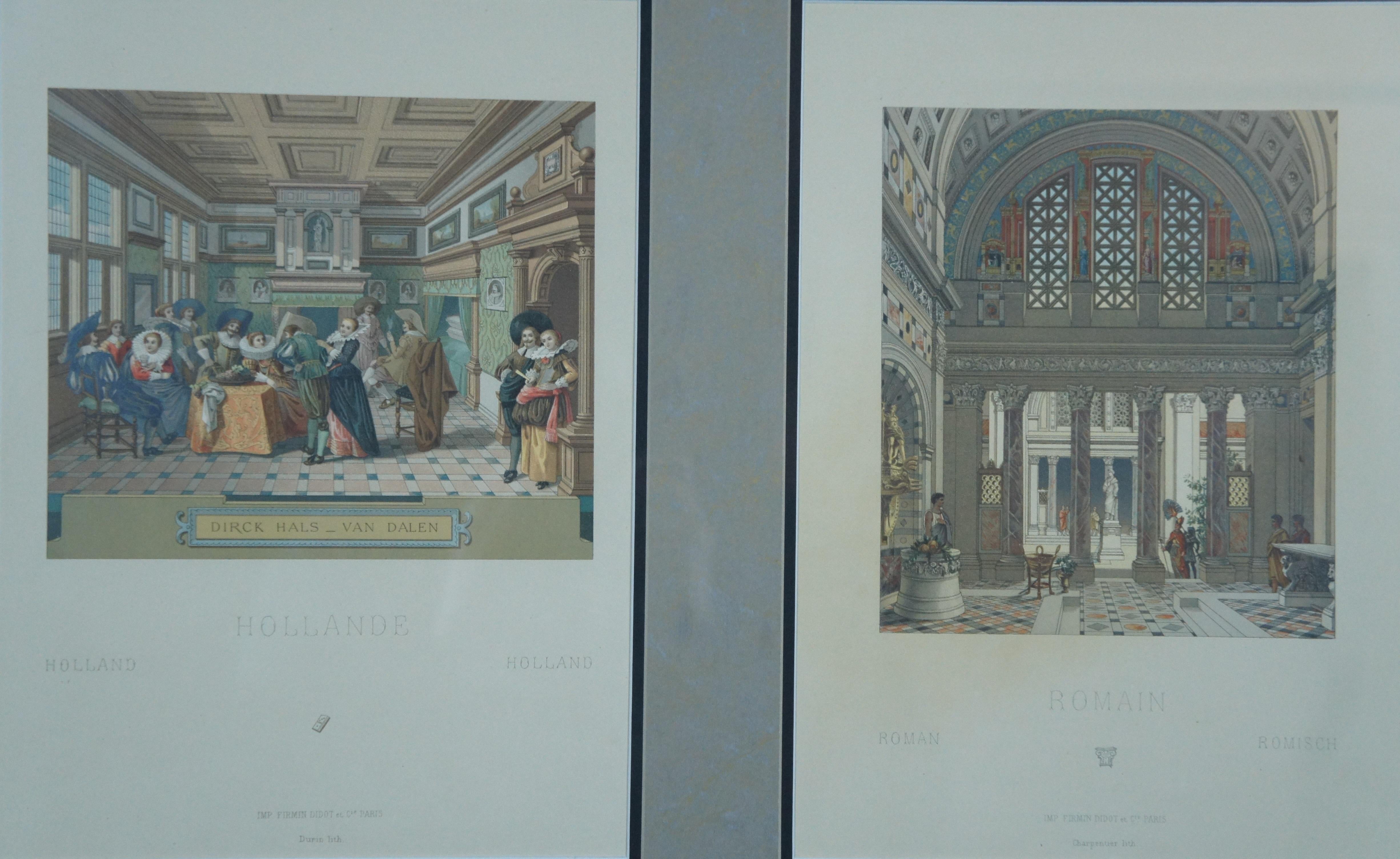 Antique 1880s Firmin Didot Hollande Romain Architectural Lithograph Diptych 31