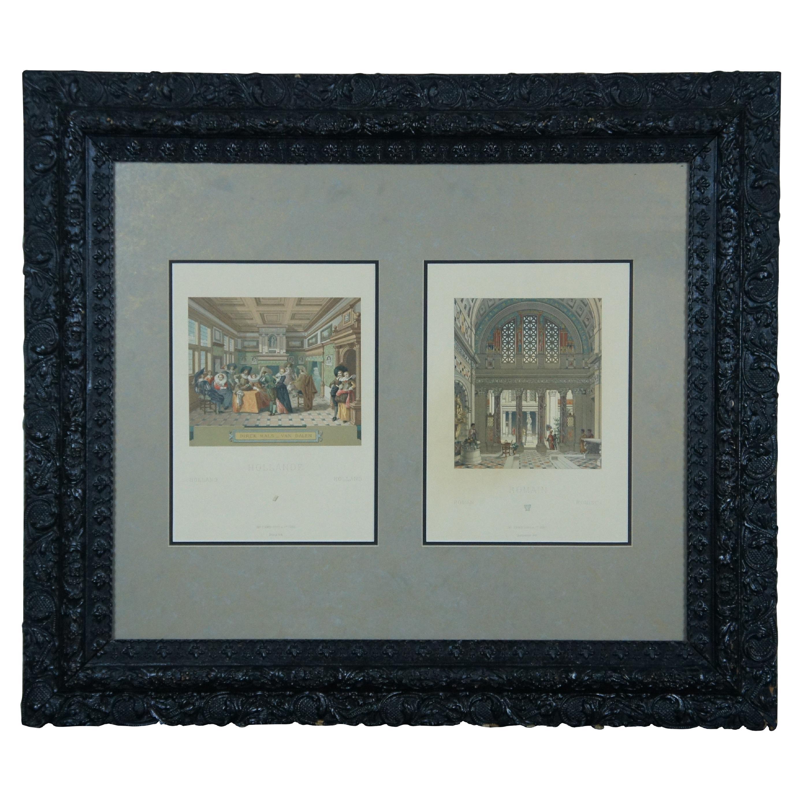 Antique 1880s Firmin Didot Hollande Romain Architectural Lithograph Diptych 31" For Sale