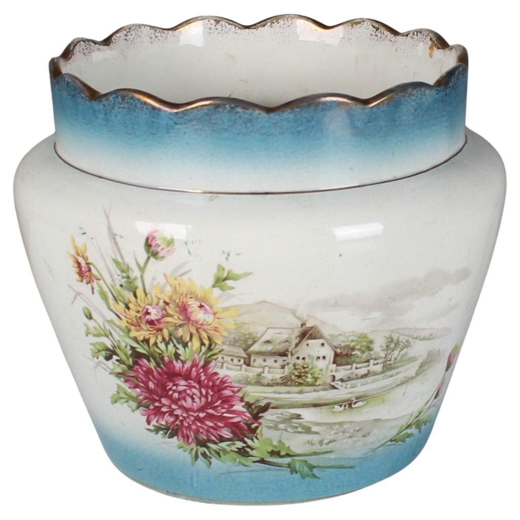 Antique 1880s Hand-Painted Flower Pot, France For Sale
