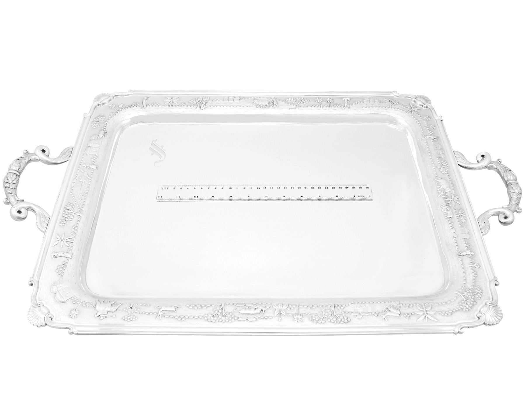 1880s Indian Silver Two Handled Serving Tea Tray For Sale 8