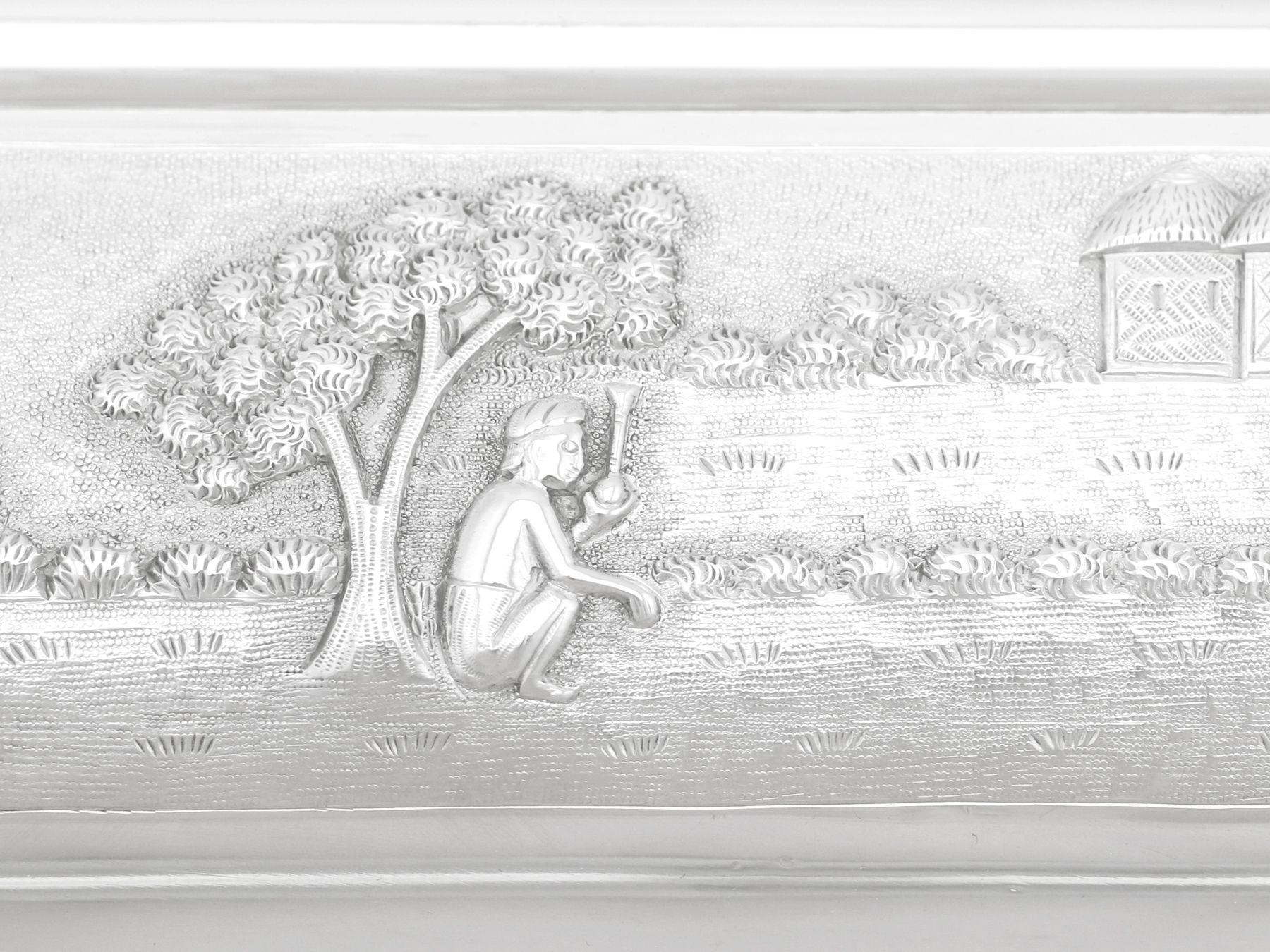 Late 19th Century 1880s Indian Silver Two Handled Serving Tea Tray For Sale