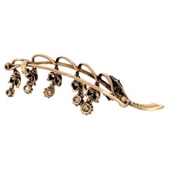 Antique 1880s Lily of the Valley Old Mine Cut Diamond Russian Gold Brooch