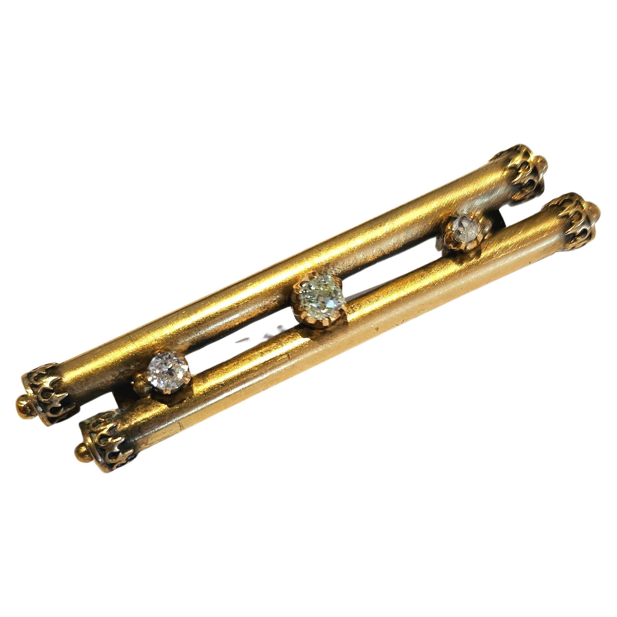 Antiguo Broche de Oro Ruso de Diamantes Tallados en Mina de 1880
