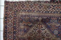 Antique 1880s Persian Khamseh Wool Rug, Distressed 3.6' x 4.8' - 1C1230
