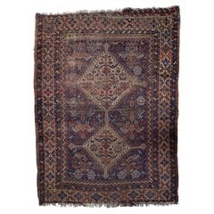 Antique 1880s Persian Khamseh Wool Rug, Distressed 3.6' x 4.8' - 1C1230