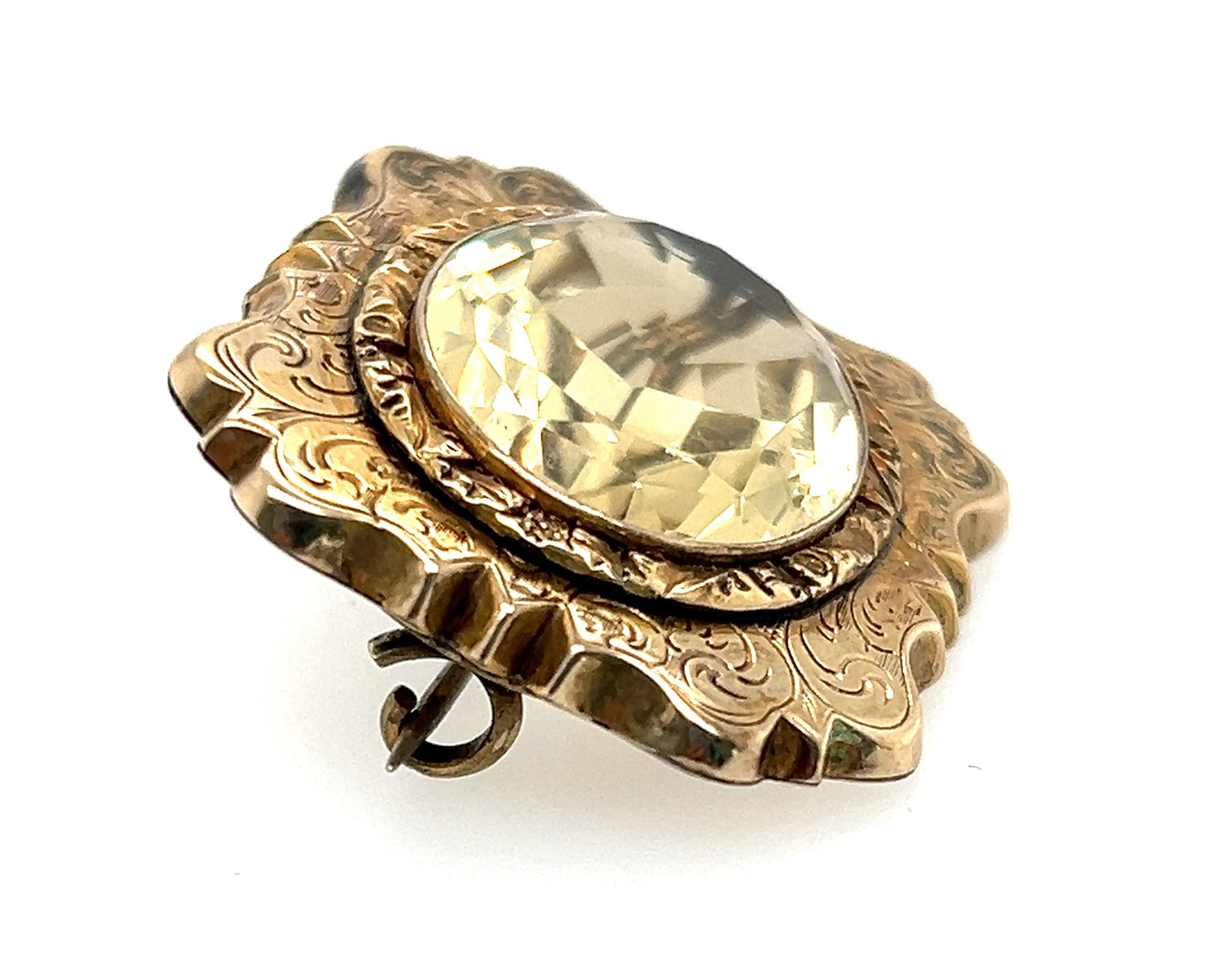 Victorian Antique 1880s Repousse Citrine Brooch For Sale