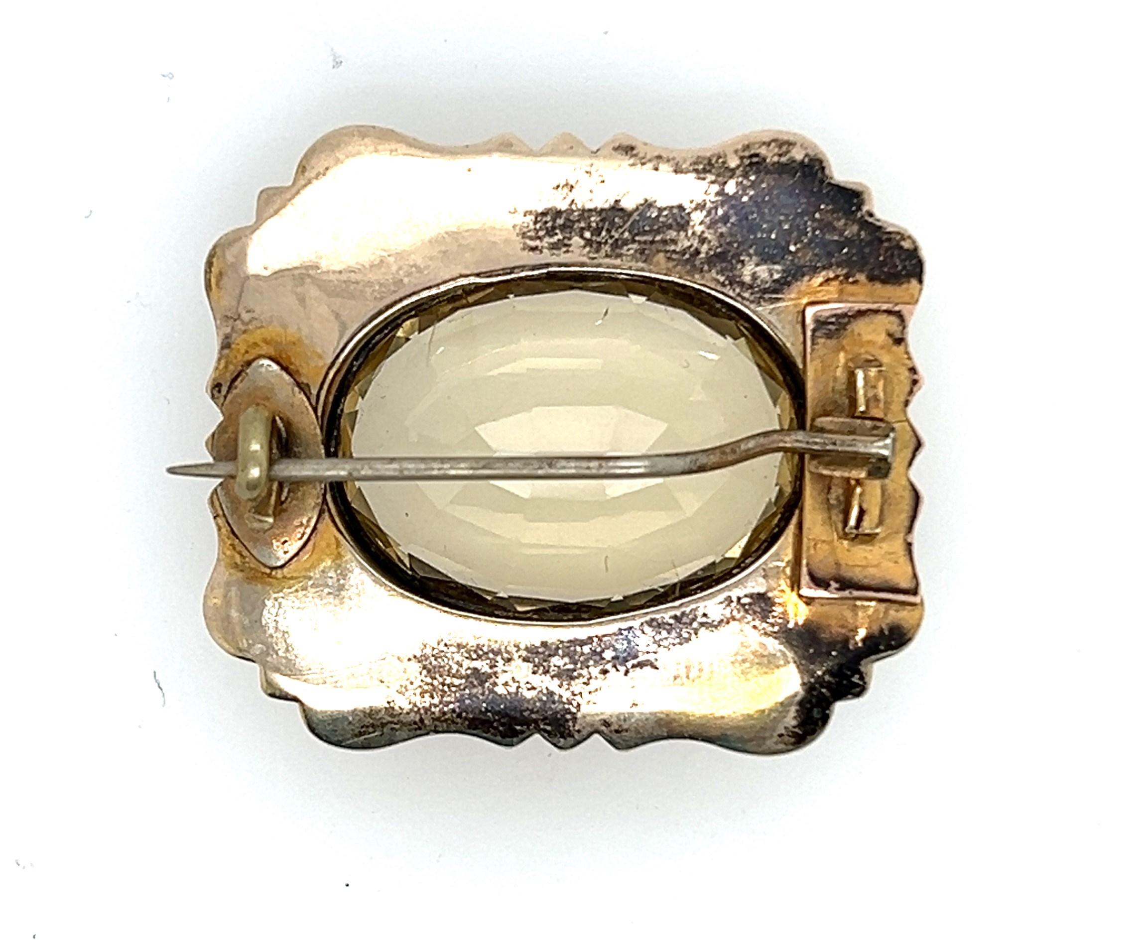Oval Cut Antique 1880s Repousse Citrine Brooch For Sale