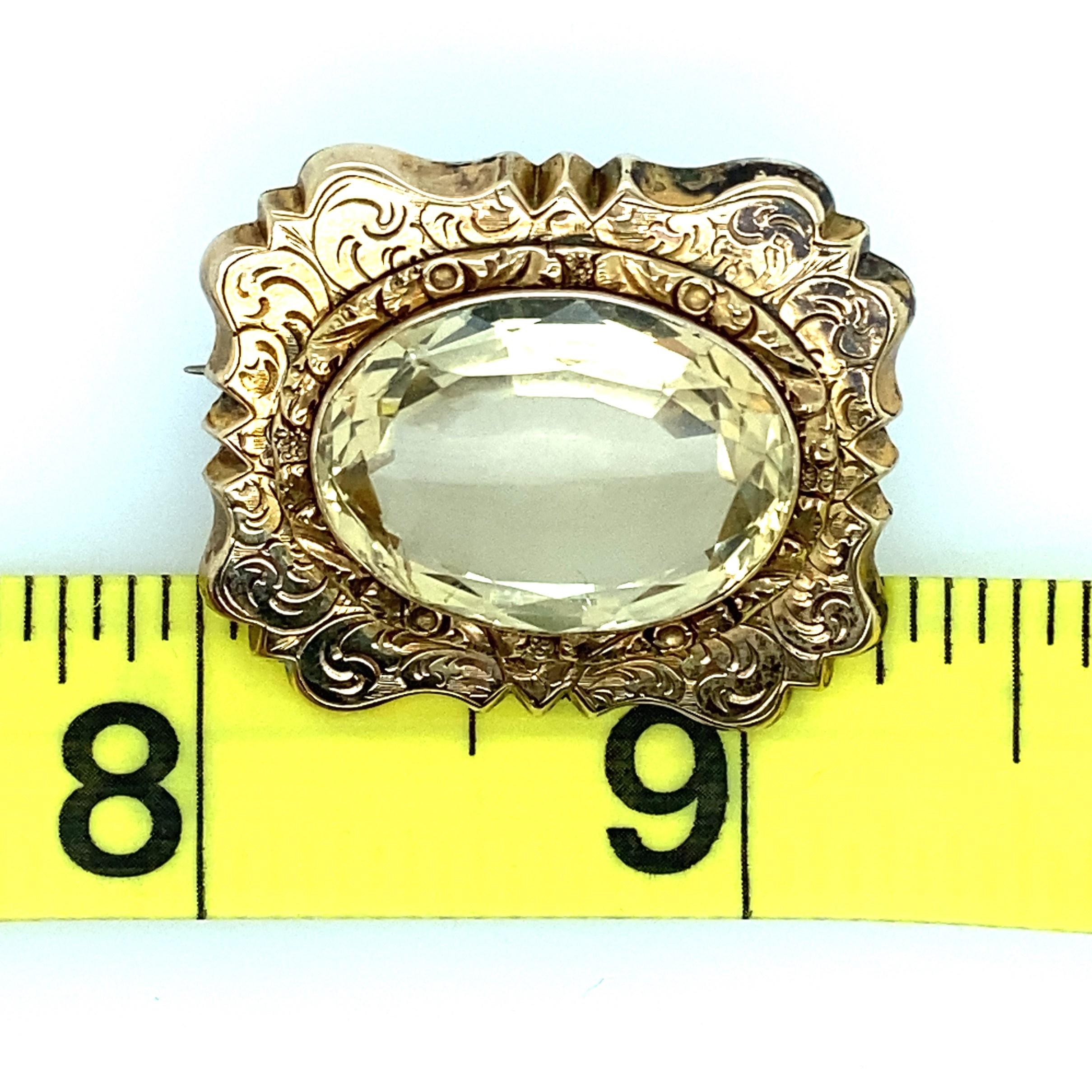 Antique 1880s Repousse Citrine Brooch In Good Condition For Sale In Towson, MD