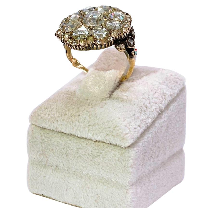 Antiguo anillo de oro con diamantes talla rosa de 1880 Georgiano en venta