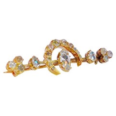 Antique 1880s Rose Cut Diamond Russian Gold Brooch
