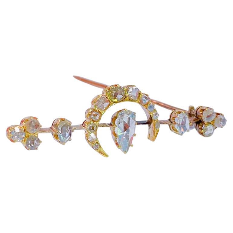Antiguo broche de oro ruso con diamantes talla rosa de la década de 1880