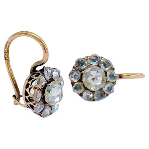 Antike 1880er Jahre Rosenschliff Diamant Russisch Gold Ohrringe Damen