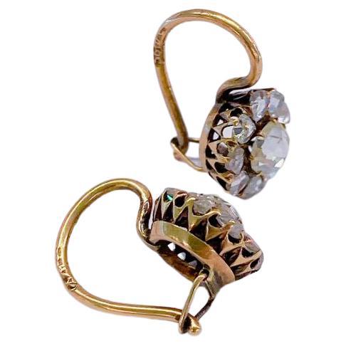 Antike 1880er Jahre Rosenschliff Diamant Russisch Gold Ohrringe 2