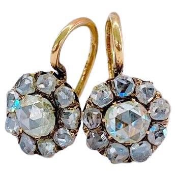 Antike 1880er Jahre Rosenschliff Diamant Russisch Gold Ohrringe