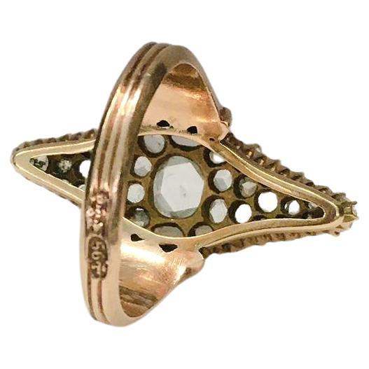 Antique 1880s Rose Cut Diamond Russian Gold Ring In Good Condition For Sale In Cairo, EG