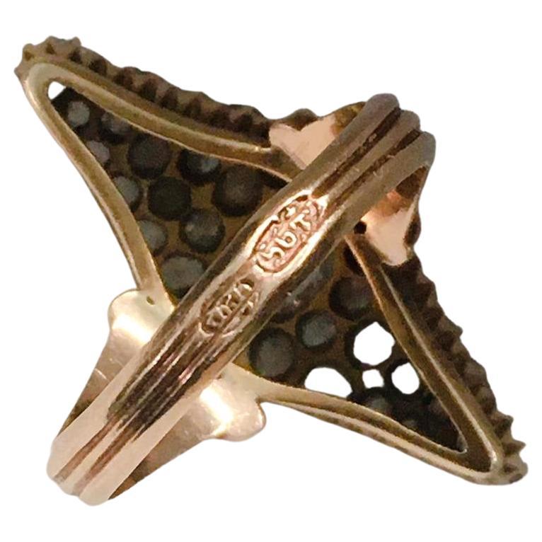 Women's Antique 1880s Rose Cut Diamond Russian Gold Ring For Sale